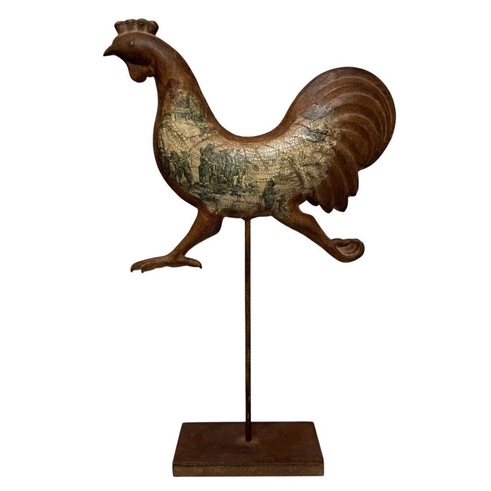 XL French Country Rooster 23" Metal Toile Rustic Farmhouse Decor